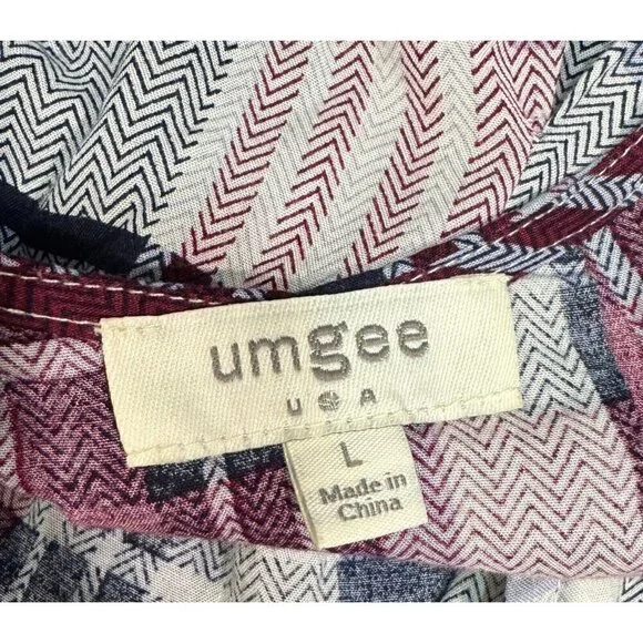 Umgee Sz L Plaid Faux Wrap Blouson Shirt Blouse Top Blue Purple White Womens - Picture 5 of 6